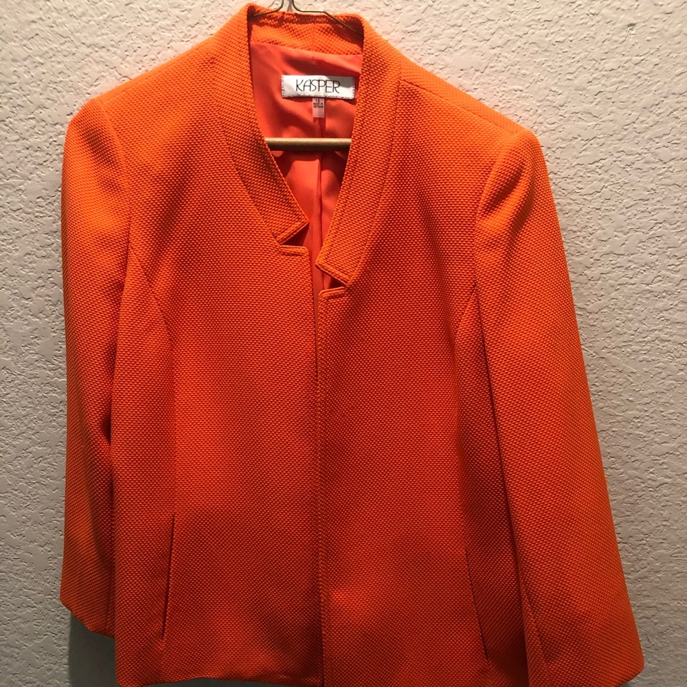 Sz 12 KASPER WOMEN'S ORANGE OPEN FRONT BLAZER